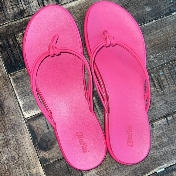 Olukai 'AKA Flip Flop Sandals Pink Plumeria Women’s Size 10 - Picture 2 of 6